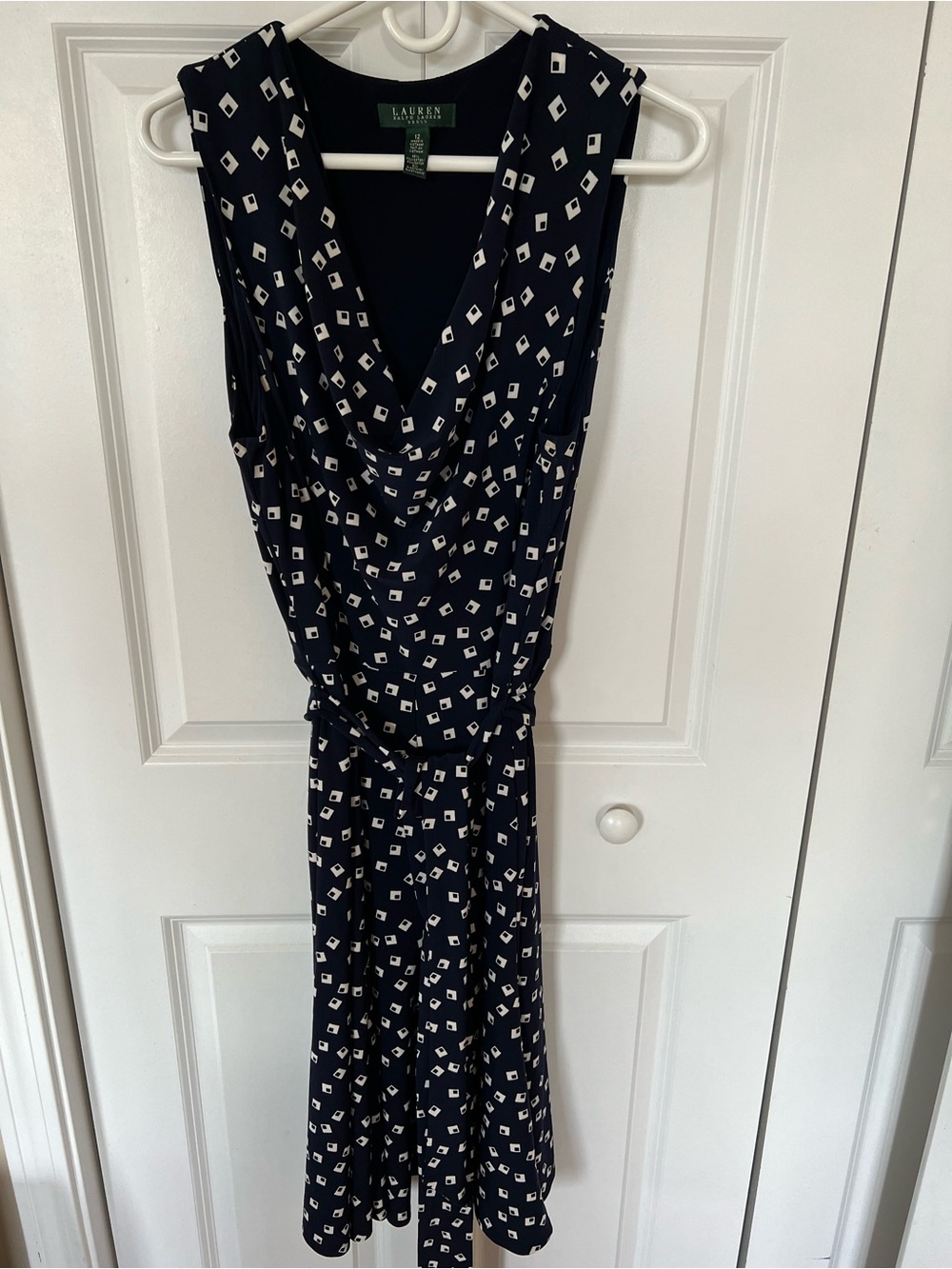 Lauren Ralph Lauren Navy and White Sleeveless Midi Dress